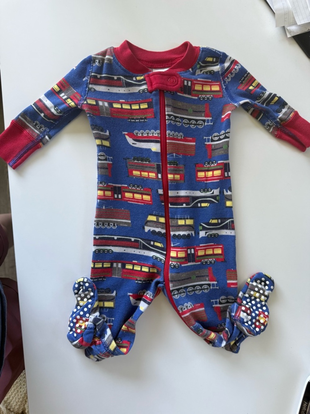 Hanna Andersson Kids Blue & Red Train Print One-Piece